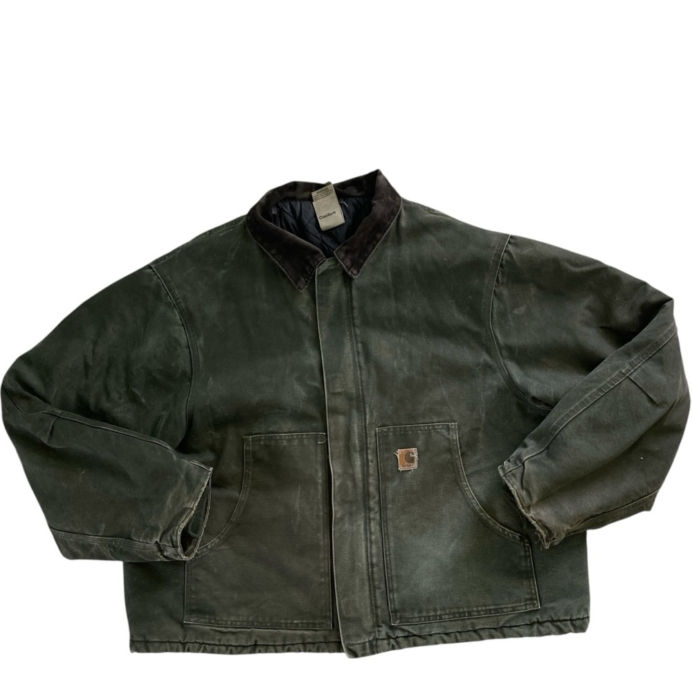 Vintage Mens Carhartt J22 MOS Moss Green Arctic Quilted Jacket Workwear Size 2XL